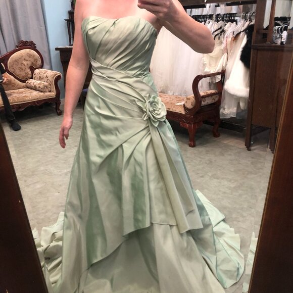 Sage Green Wedding Dress, Mother, Prom, Aline Size 4, Flattering Fit! Ruching - Picture 3 of 10
